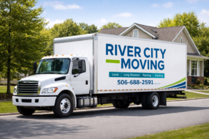 River City Moving truck parked in a Moncton neighborhood providing movers in Moncton services