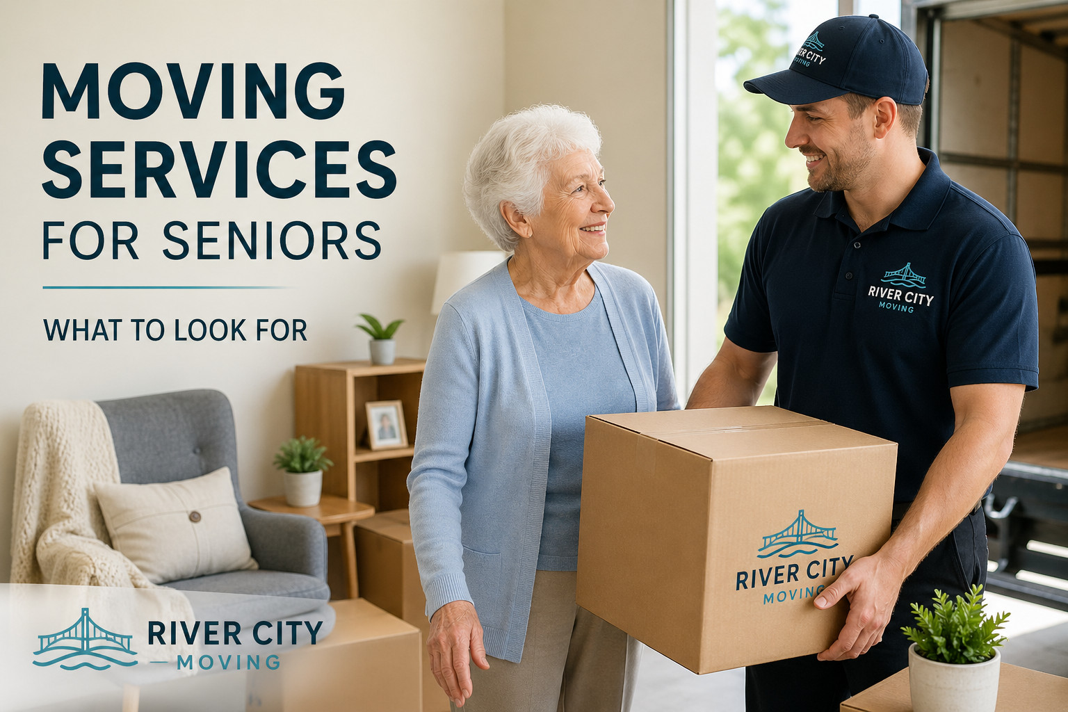 Services de déménagement pour seniors dans le Grand Moncton avec des déménageurs professionnels assistant un client âgé