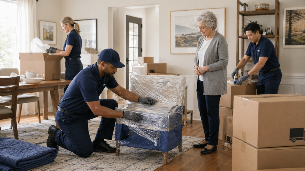 Moving services for seniors with organized packing and a structured relocation process in a residential home