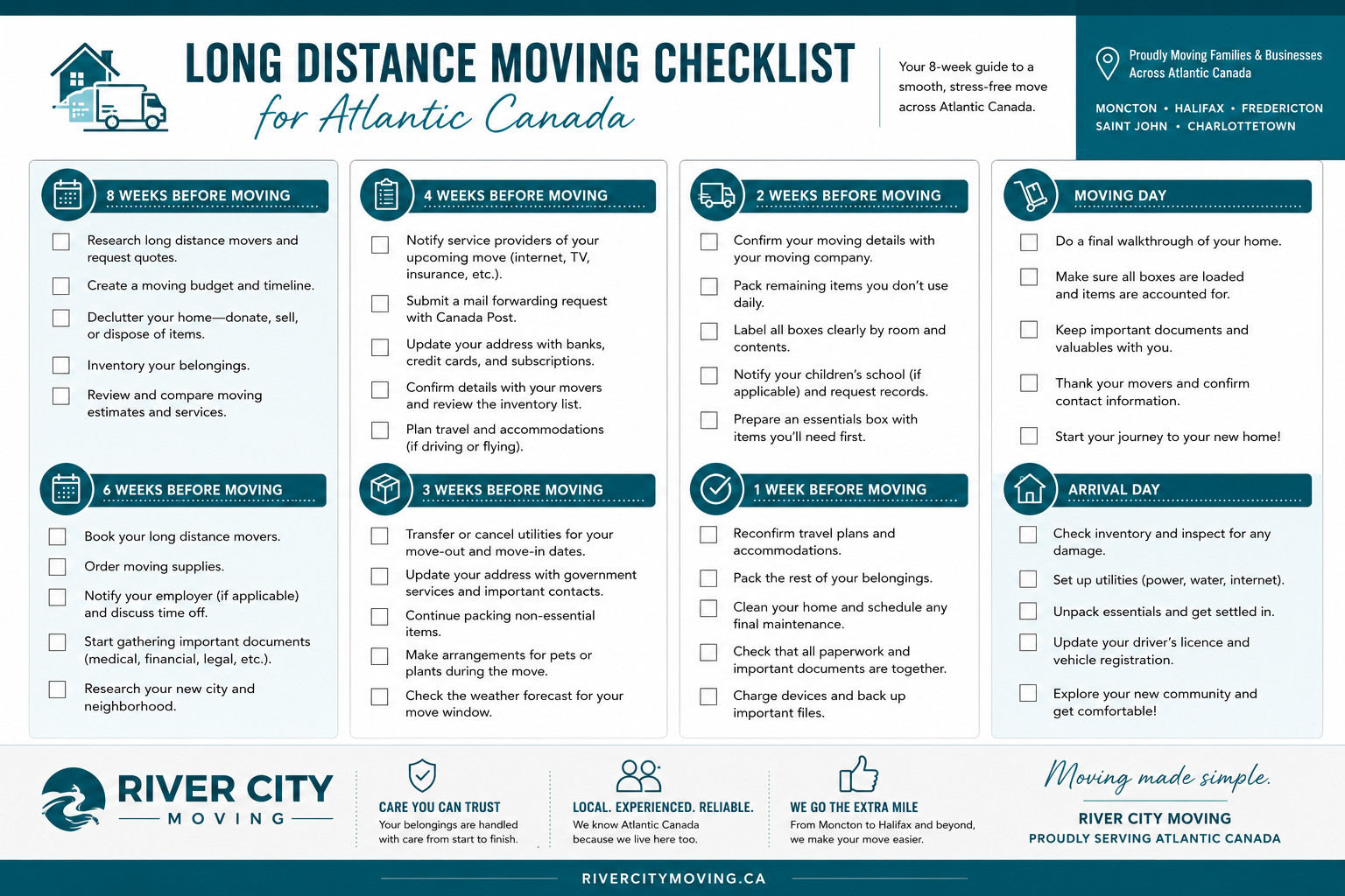 Long Distance Moving Checklist for Atlantic Canada printable PDF preview