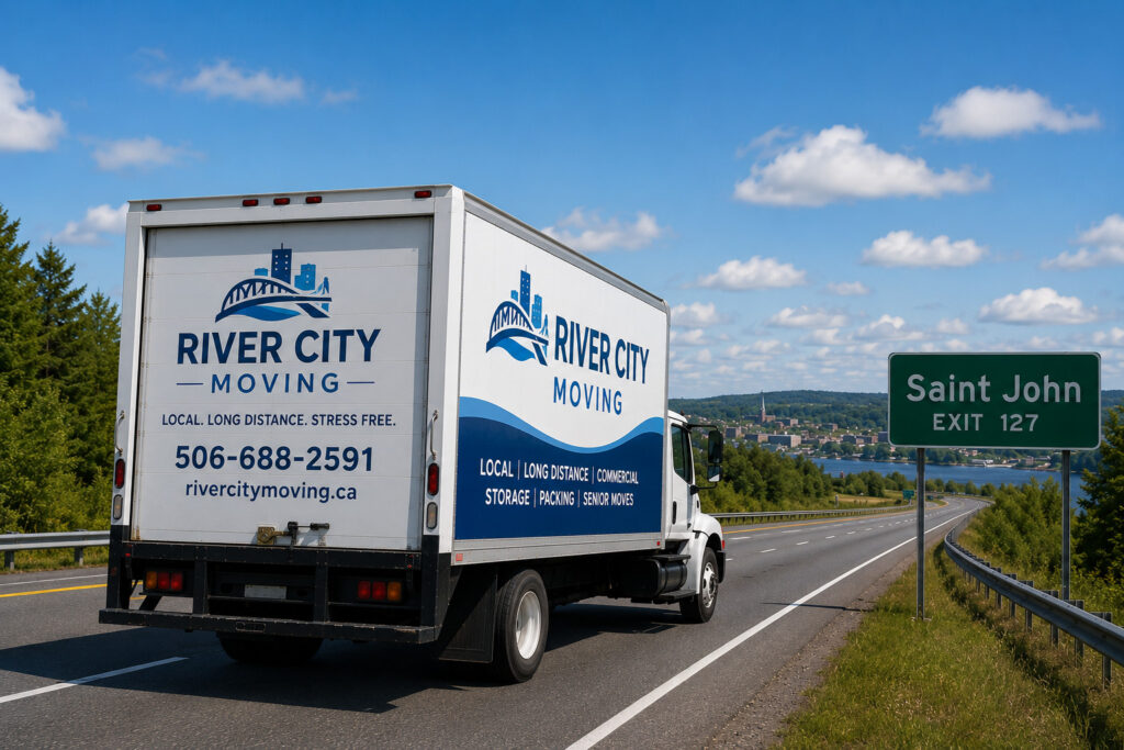 River City Moving truck providing moving services between Moncton and Saint John, New Brunswick