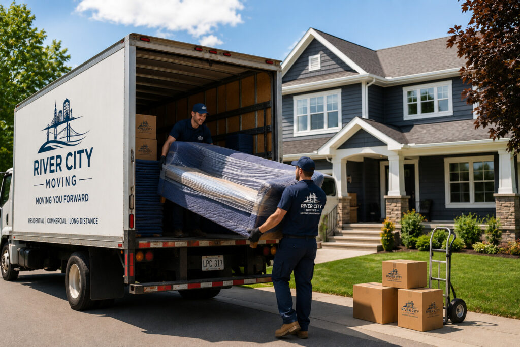 Professional long-distance moving company loading furniture for an Atlantic Canada relocation
