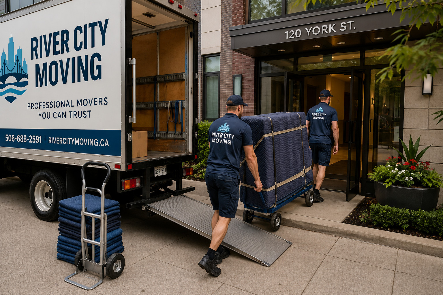 Apartment movers in Fredericton loading furniture into a moving truck